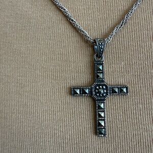 Silver Cross Pendant Necklace 24 inches